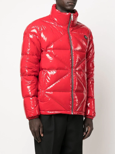 Shop Philipp Plein High-shine Padded Jacket In Rot