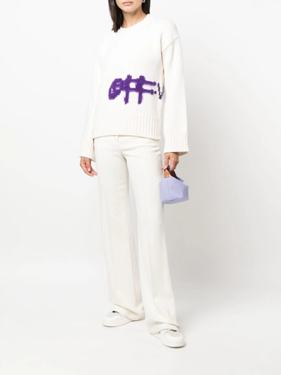 Shop Off-white Intarsia Logo Knit Jumper In Weiss