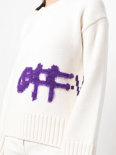 Shop Off-white Intarsia Logo Knit Jumper In Weiss