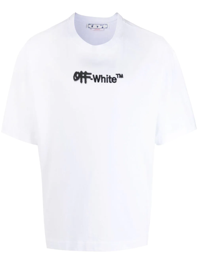 Shop Off-white Embroidered Logo Cotton T-shirt In Weiss