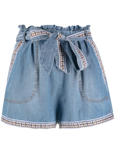 Shop Ermanno Scervino Embroidered Belted Shorts In Blue