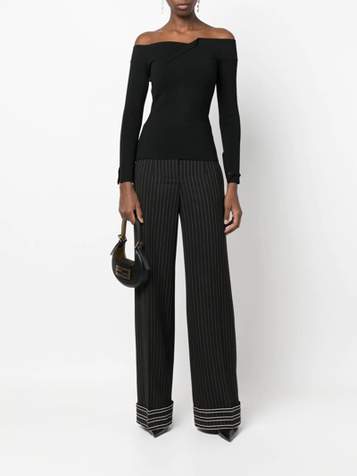 Alberta Ferretti High-waisted Pinstripe Trousers In Schwarz