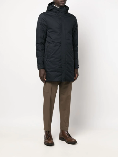 Moorer Smooth Medium Hooded Parka With Adjustable Cuffs In Blau