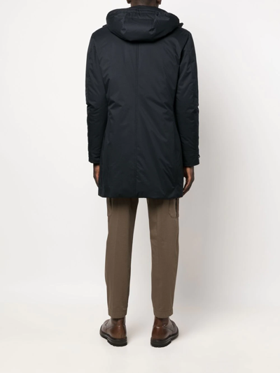 Moorer Smooth Medium Hooded Parka With Adjustable Cuffs In Blau