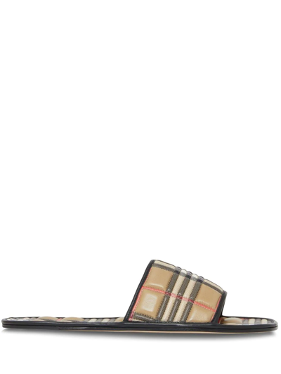 Shop Burberry Check Quilted Flat Slides In Nude