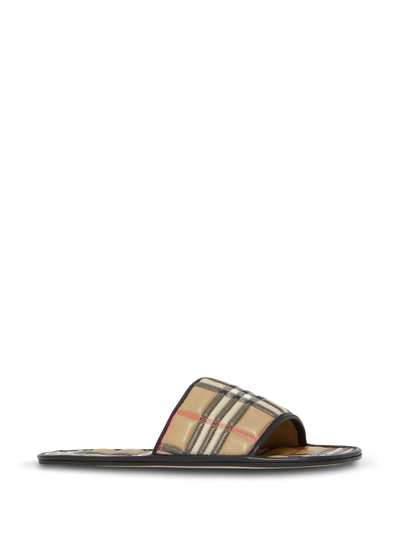 Shop Burberry Check Quilted Flat Slides In Nude