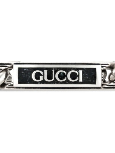 Shop Gucci Logo-plaque Engraved Chain Bracelet In Silber