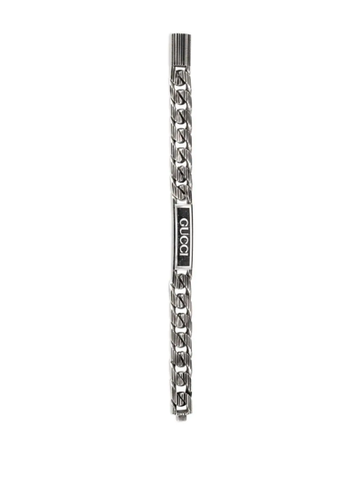 Gucci Logo Thin Black Enamel Sterling Silver 0.925 Link Bracelet (OR) 144010012795 DO/DE