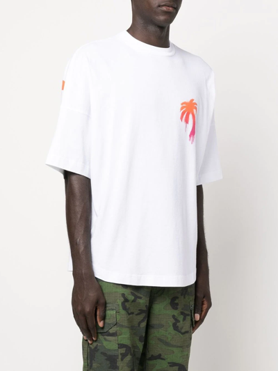 Shop Palm Angels Spray-effect Logo-print T-shirt In Weiss