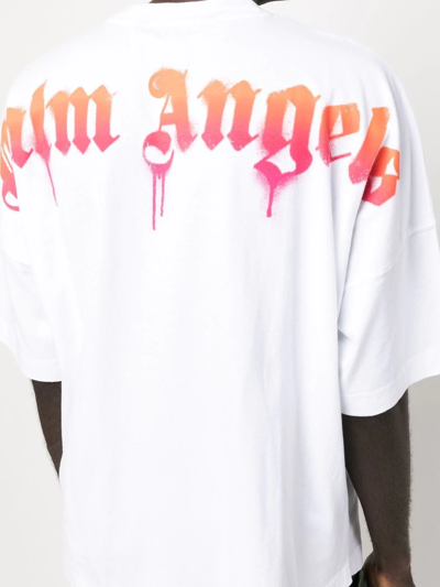 Shop Palm Angels Spray-effect Logo-print T-shirt In Weiss