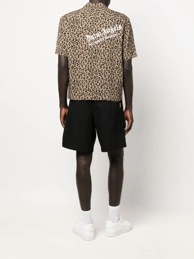 Shop Palm Angels Leopard-print Short-sleeve Shirt In Braun