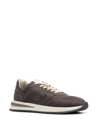Shop Philippe Model Paris Logo-patch Leather Sneakers In Braun