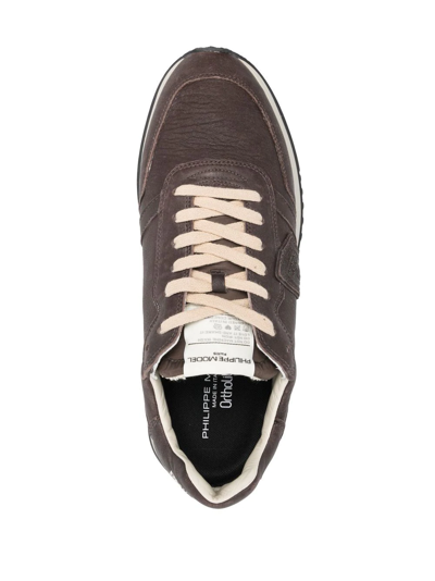 Shop Philippe Model Paris Logo-patch Leather Sneakers In Braun