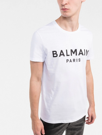 Shop Balmain Logo-print Cotton T-shirt In Weiss