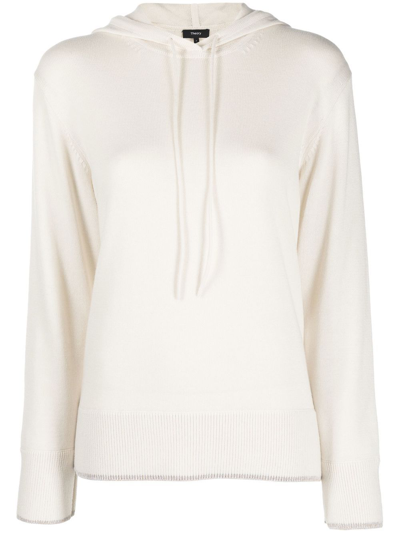 Shop Theory Knitted Cotton-blend Hoodie In Neutrals