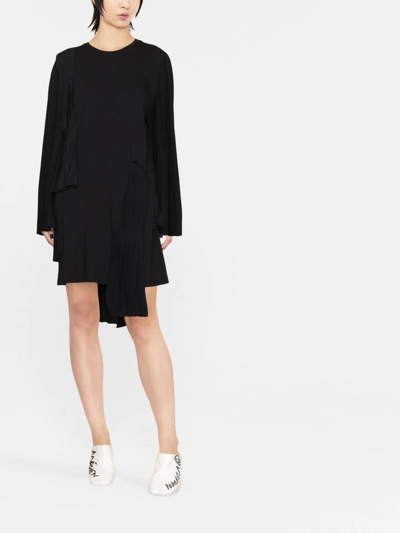 Shop Mm6 Maison Margiela Pleated Asymmetric Cotton Dress In Black