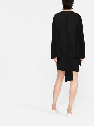 Shop Mm6 Maison Margiela Pleated Asymmetric Cotton Dress In Black