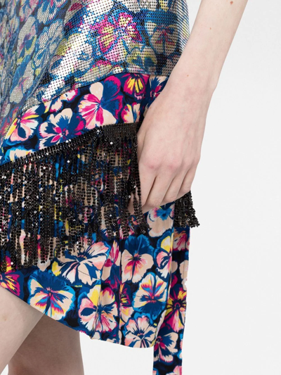 Shop Rabanne Fringed Floral-print Mini Skirt In Blau