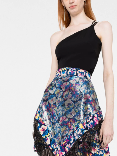 Shop Paco Rabanne Fringed Floral-print Mini Skirt In Blau