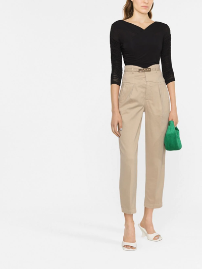 Shop Pinko High-waist Cropped-leg Trousers In Nude
