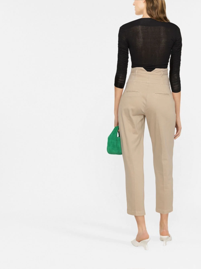 Shop Pinko High-waist Cropped-leg Trousers In Nude