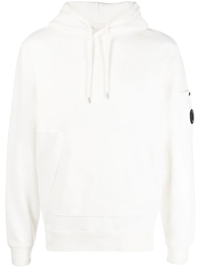 Shop C.p. Company Logo Patch Cotton Hoodie In Weiss
