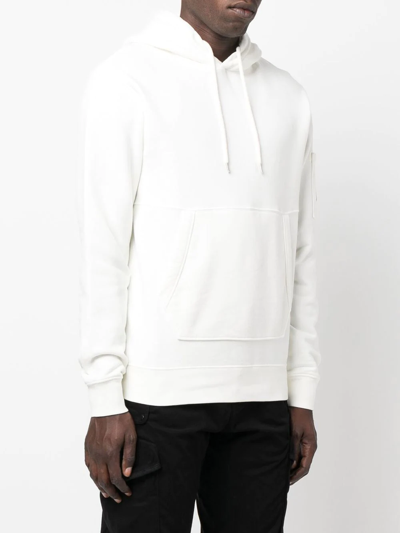 Shop C.p. Company Logo Patch Cotton Hoodie In Weiss