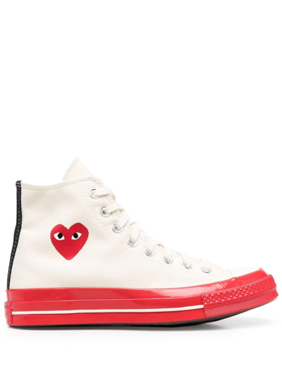 Shop Comme Des Garçons Play Heart Patch High-top Sneakers In Nude