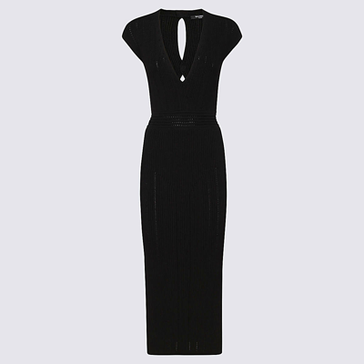 Shop Balmain Black V-neck Midi Dress