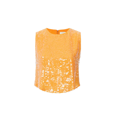 Shop Lapointe Sleeveless Sequin Cropped Top In Orange