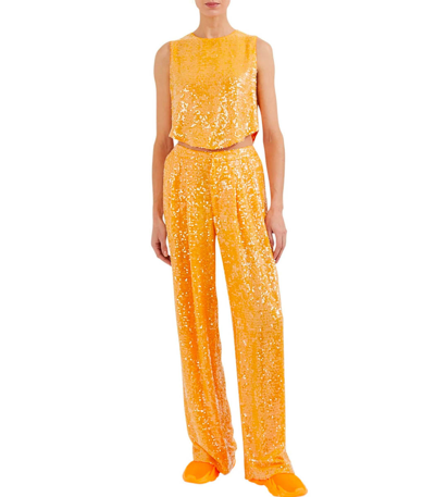 Shop Lapointe Sleeveless Sequin Cropped Top In Orange
