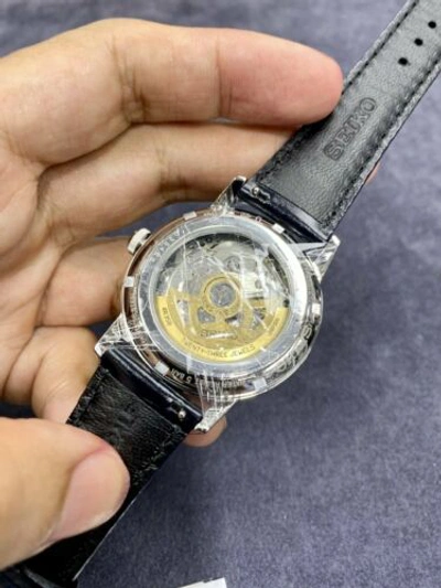 Pre-owned Seiko Presage Srpe43j1 Automatic Leather Cocktail Manhattan Blue Japan Made