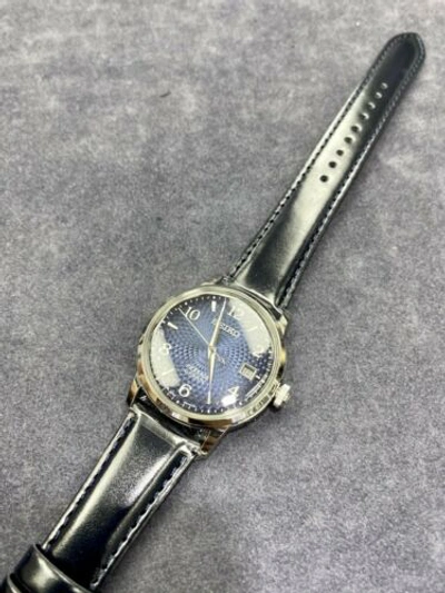 Pre-owned Seiko Srpe43j1  Presage Automatic Leather Cocktail Manhattan Blue Japan Made