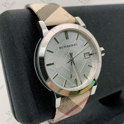 Burberry The City Nova Silver Dial White Leather Strap Watch for Women - BU9022