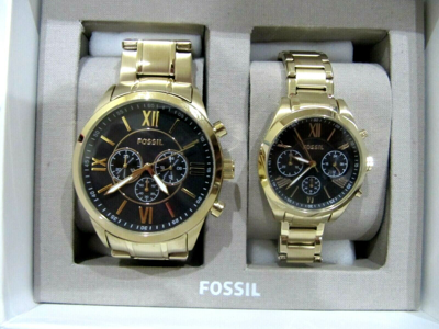 Pre-owned Fossil His & Hers Gold Stainless Steel Watch Set Bq2400set Boxed  $279 | ModeSens