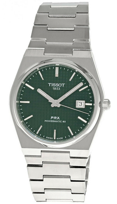Pre-owned Tissot Prx Powermatic 80 40mm Green Dial Ss Men's Watch T137.407.11.091.00