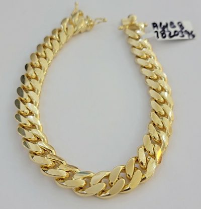 Pre-owned My Elite Jeweler Real 10k Yellow Gold Miami Cuban Link Bracelet 11mm 9" Mens Solid Real Gold Sale