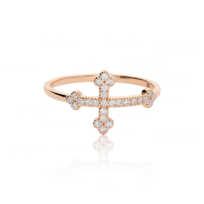 Pre-owned J.o.n 14k Gold 0.18 Ct. Genuine Diamond Unique Cross Design Ring Fine Jewelry