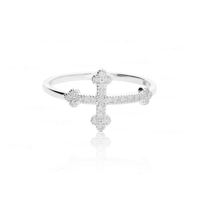 Pre-owned J.o.n 14k Gold 0.18 Ct. Genuine Diamond Unique Cross Design Ring Fine Jewelry