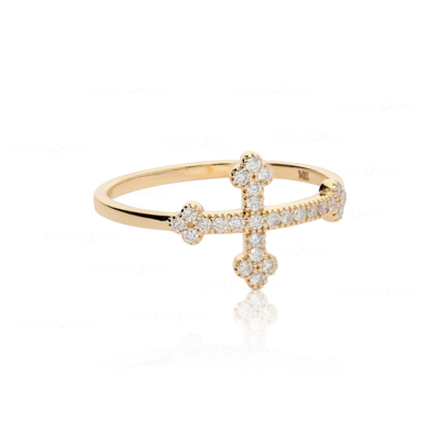 Pre-owned J.o.n 14k Gold 0.18 Ct. Genuine Diamond Unique Cross Design Ring Fine Jewelry