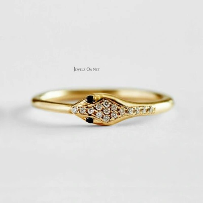 Pre-owned J.o.n 14k Gold 0.14 Ct. Genuine White And Black Diamond Snake Shape Ring Fine Jewelry In Yellow