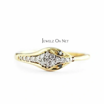 Pre-owned J.o.n 14k Gold 0.14 Ct. Genuine White And Black Diamond Snake Shape Ring Fine Jewelry In Yellow