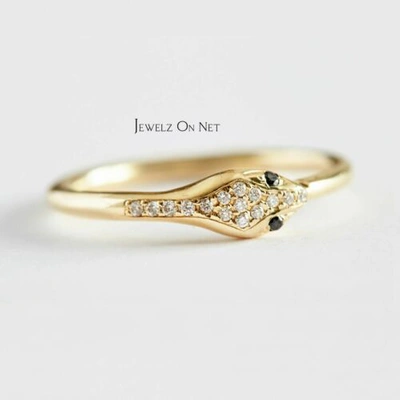 Pre-owned J.o.n 14k Gold 0.14 Ct. Genuine White And Black Diamond Snake Shape Ring Fine Jewelry In Yellow