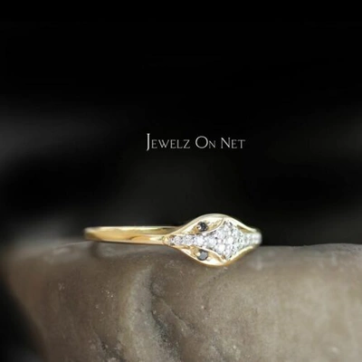 Pre-owned J.o.n 14k Gold 0.14 Ct. Genuine White And Black Diamond Snake Shape Ring Fine Jewelry In Yellow