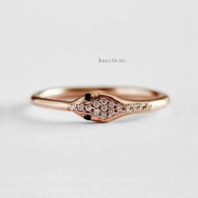 Pre-owned J.o.n 14k Gold 0.14 Ct. Genuine White And Black Diamond Snake Shape Ring Fine Jewelry In Yellow