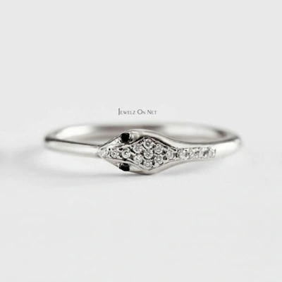 Pre-owned J.o.n 14k Gold 0.14 Ct. Genuine White And Black Diamond Snake Shape Ring Fine Jewelry In Yellow