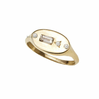 Pre-owned J.o.n 14k Gold 0.15 Ct. Genuine Round And Baguette Diamond Classic Signet Wedding Ring In Yellow