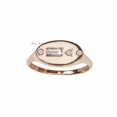 Pre-owned J.o.n 14k Gold 0.15 Ct. Genuine Round And Baguette Diamond Classic Signet Wedding Ring In Yellow
