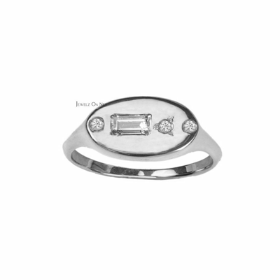 Pre-owned J.o.n 14k Gold 0.15 Ct. Genuine Round And Baguette Diamond Classic Signet Wedding Ring In Yellow