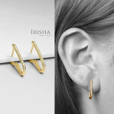 Pre-owned Irisha Designs 14k Gold 0.17 Ct. Genuine Diamond 20 Mm Long Huggie Hoop Earrings Fine Jewelry In F-g